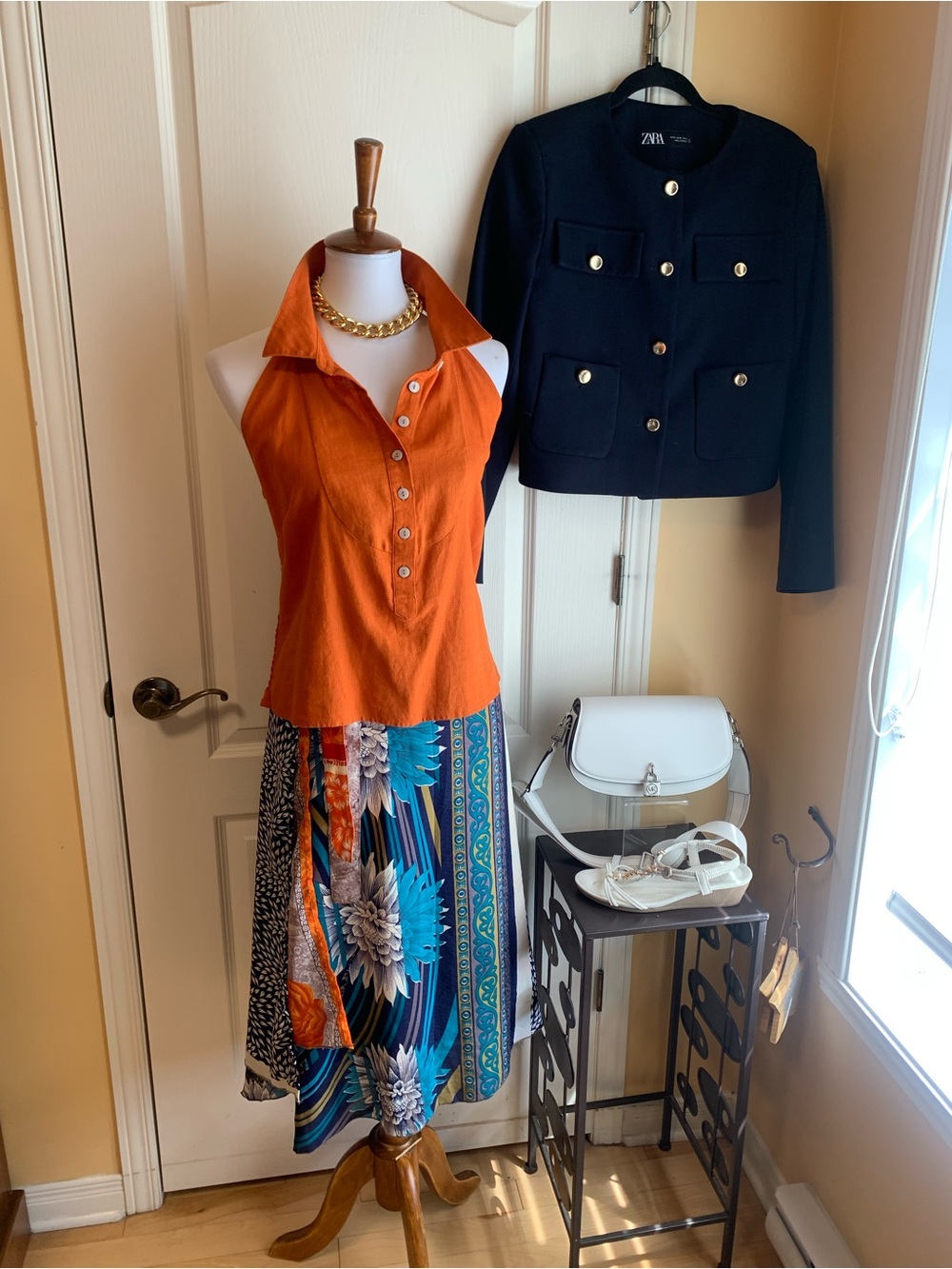 Floral & Stripe Midi reversable  Skirt medium